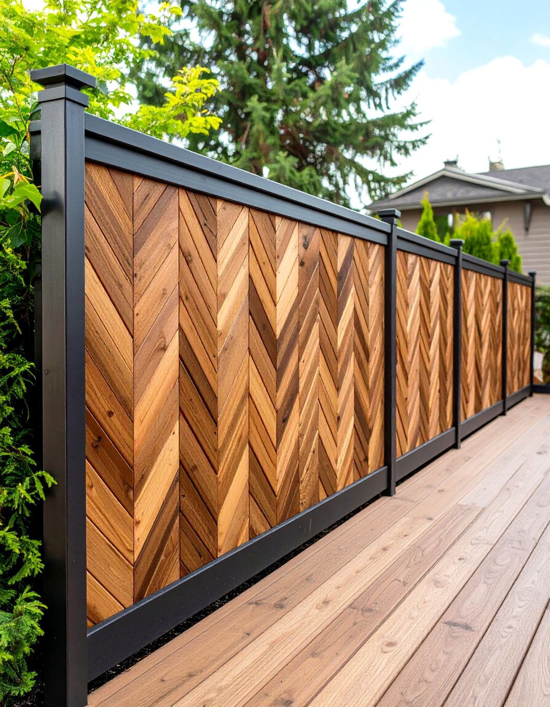Chevron Pattern Privacy Fence Panels on Decks - 20 Deck Privacy Ideas