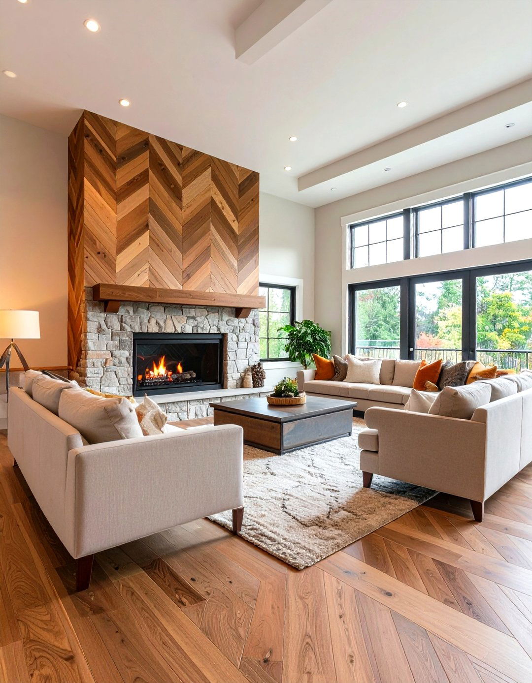 Chevron Wood Pattern Wall - 20 Fireplace Accent Wall Ideas