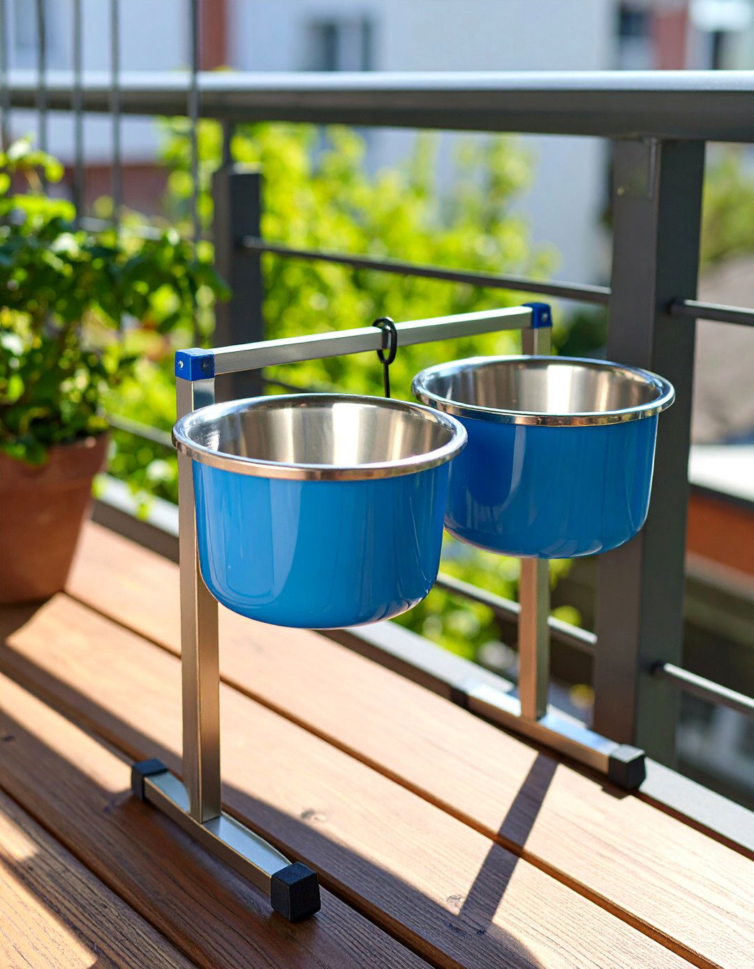 Chew Resistant Elevated Water Stand - 20 Dog Balcony Ideas