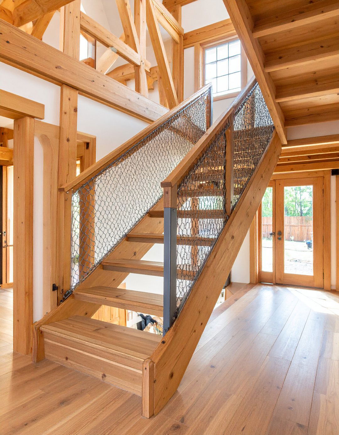 Chicken Wire Mesh Farmhouse Guard - 20 Farmhouse Rustic Stair Railing Ideas