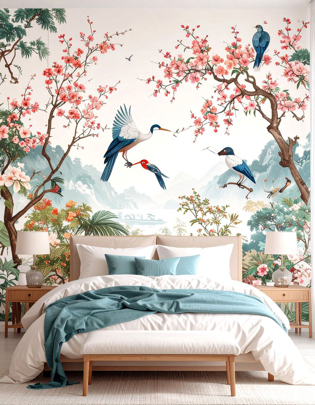 Chinoiserie Bedroom Garden Motif Wallcoverings - 20 Chinoiserie Bedroom Ideas