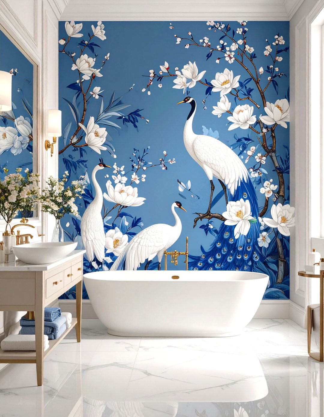 Chinoiserie Bird and Blossom Powder Room Wallpaper - 20 Powder Room Wallpaper Ideas