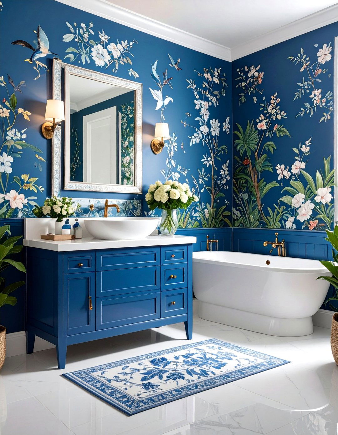 Chinoiserie Blue Powder Room Wallpaper Statement - 20 blue powder room ideas