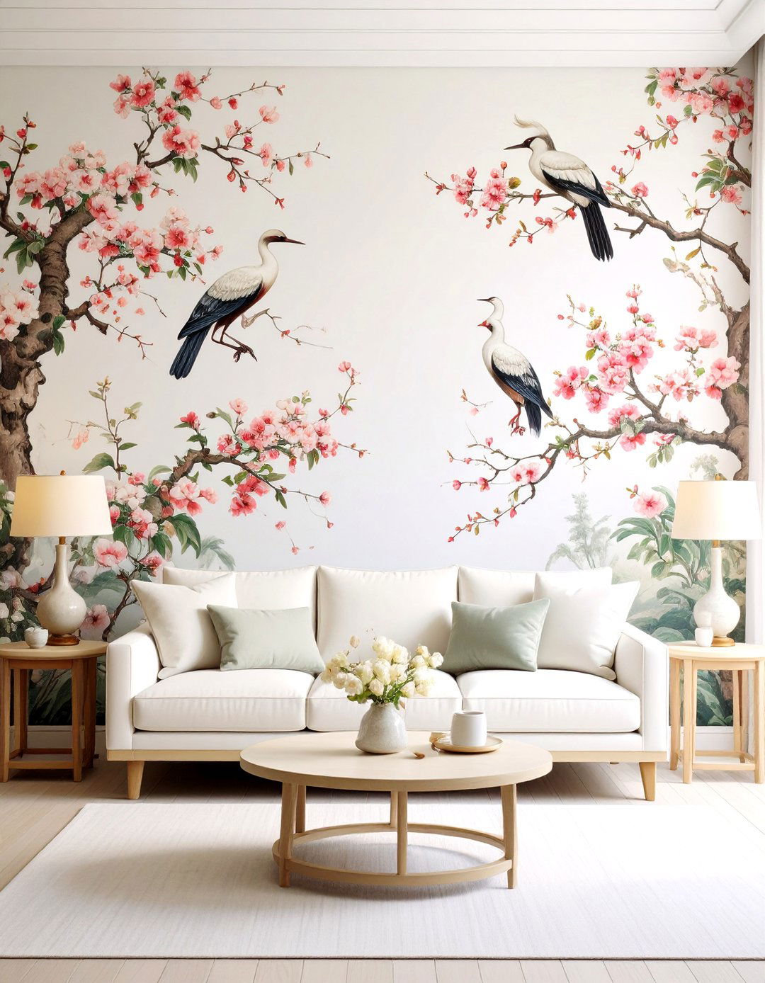Chinoiserie Hand Painted Wall Mural Living Room - 20 Chinoiserie Living Room Ideas