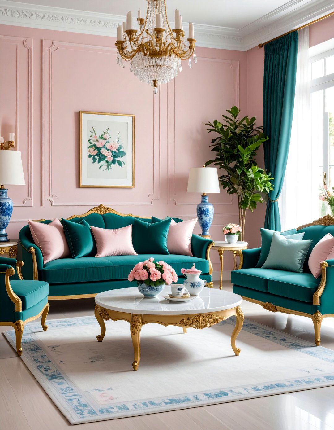 Chinoiserie Pink and Green Living Room - 20 Chinoiserie Living Room Ideas