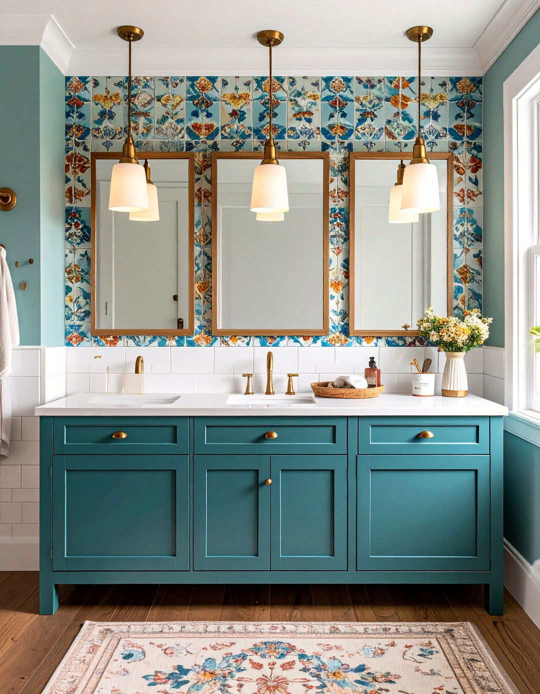 Chinoiserie Tile Mural Moment - 20 Blue and White Bathroom Ideas