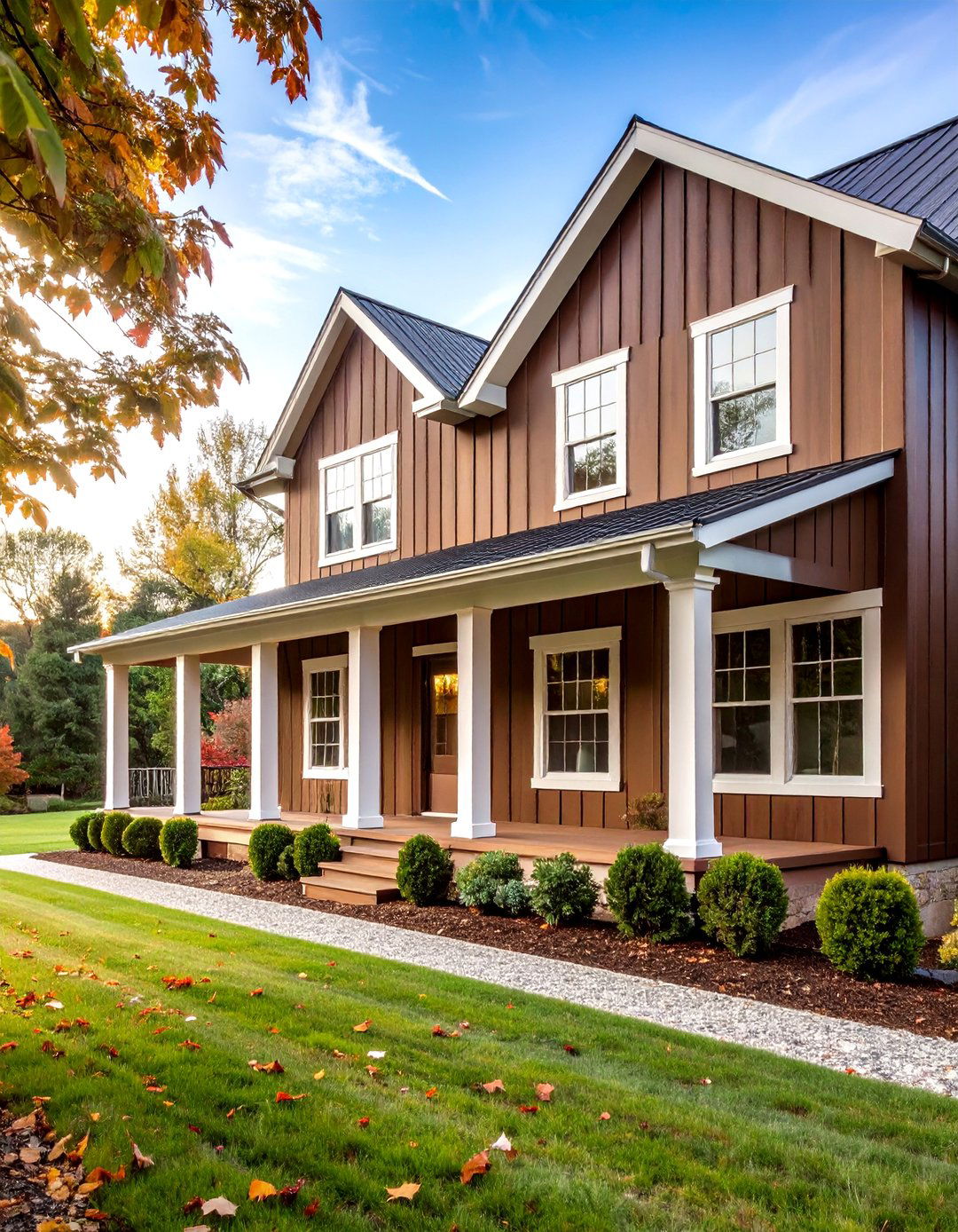 Chocolate Brown Board and Batten Farmhouse Siding - 20 Chocolate Brown House Exterior Design Ideas