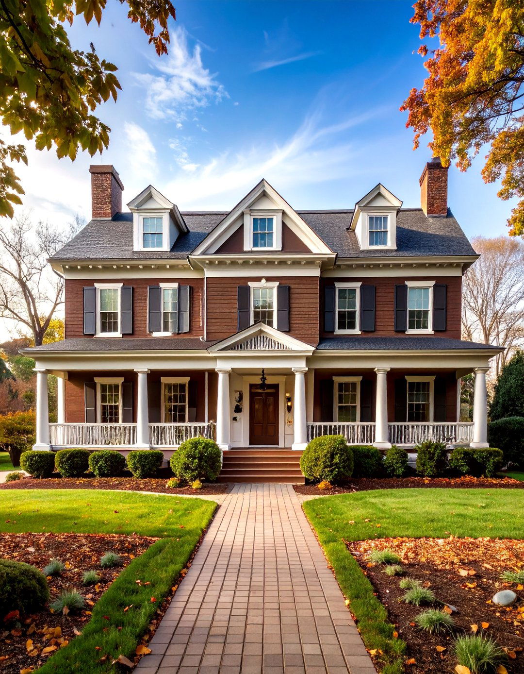 Chocolate Brown Colonial Two Story Design - 20 Chocolate Brown House Exterior Design Ideas
