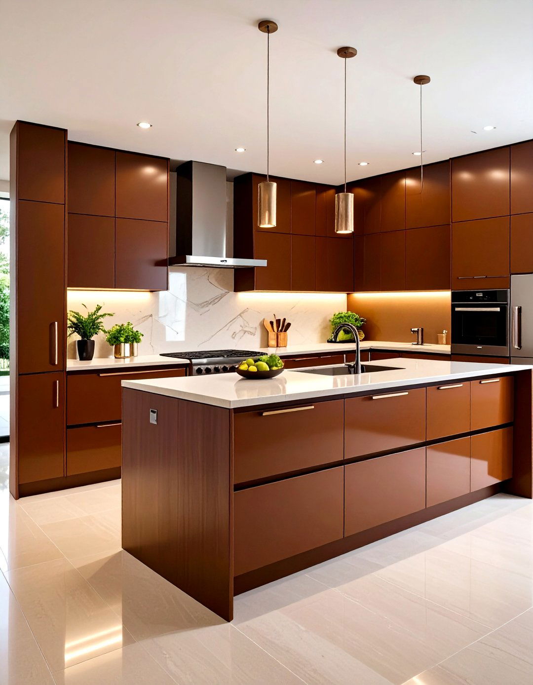 Chocolate Brown Minimalist Kitchen - 20 Brown Kitchen Ideas