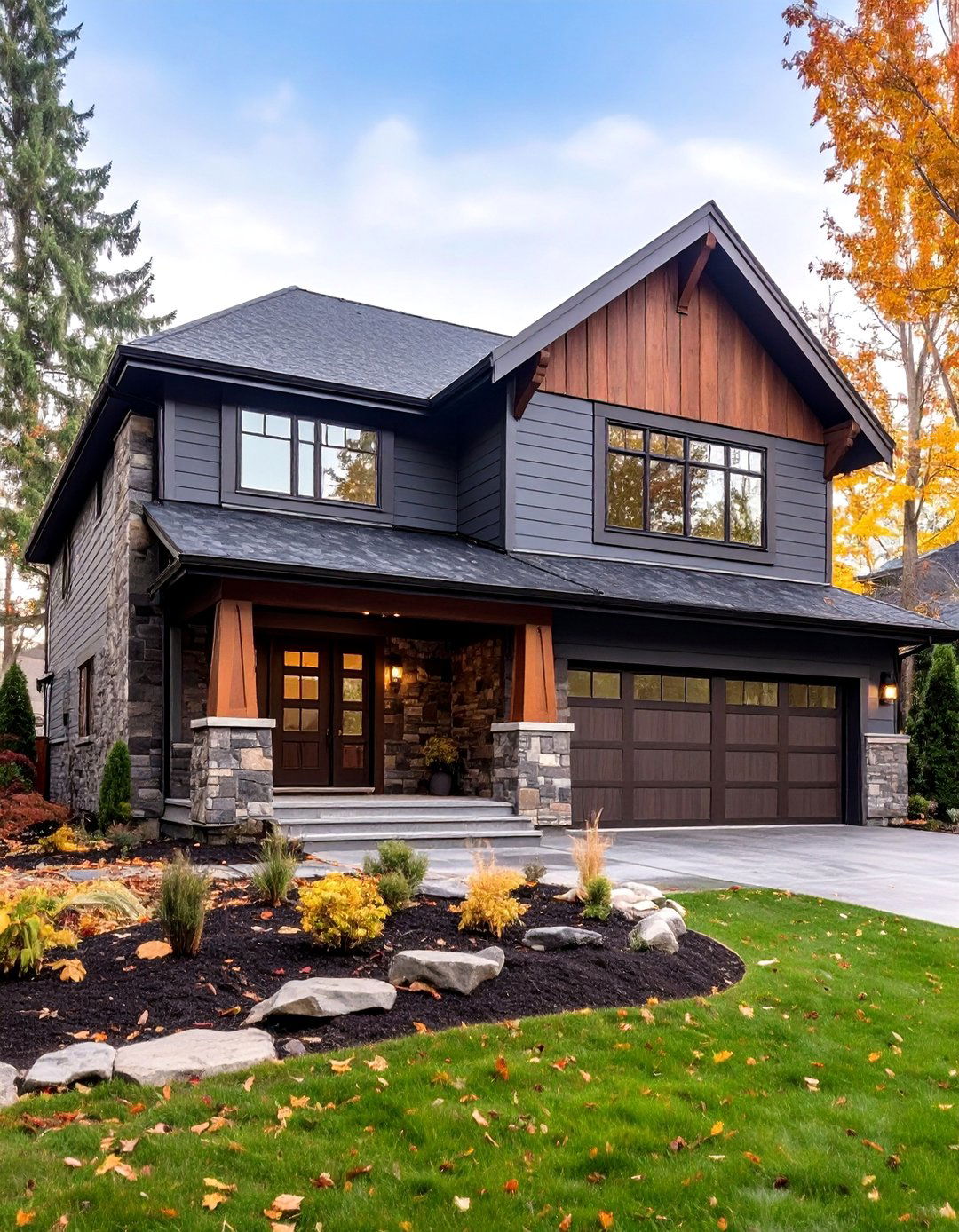 Chocolate Brown Mixed Material Design - 20 Chocolate Brown House Exterior Design Ideas