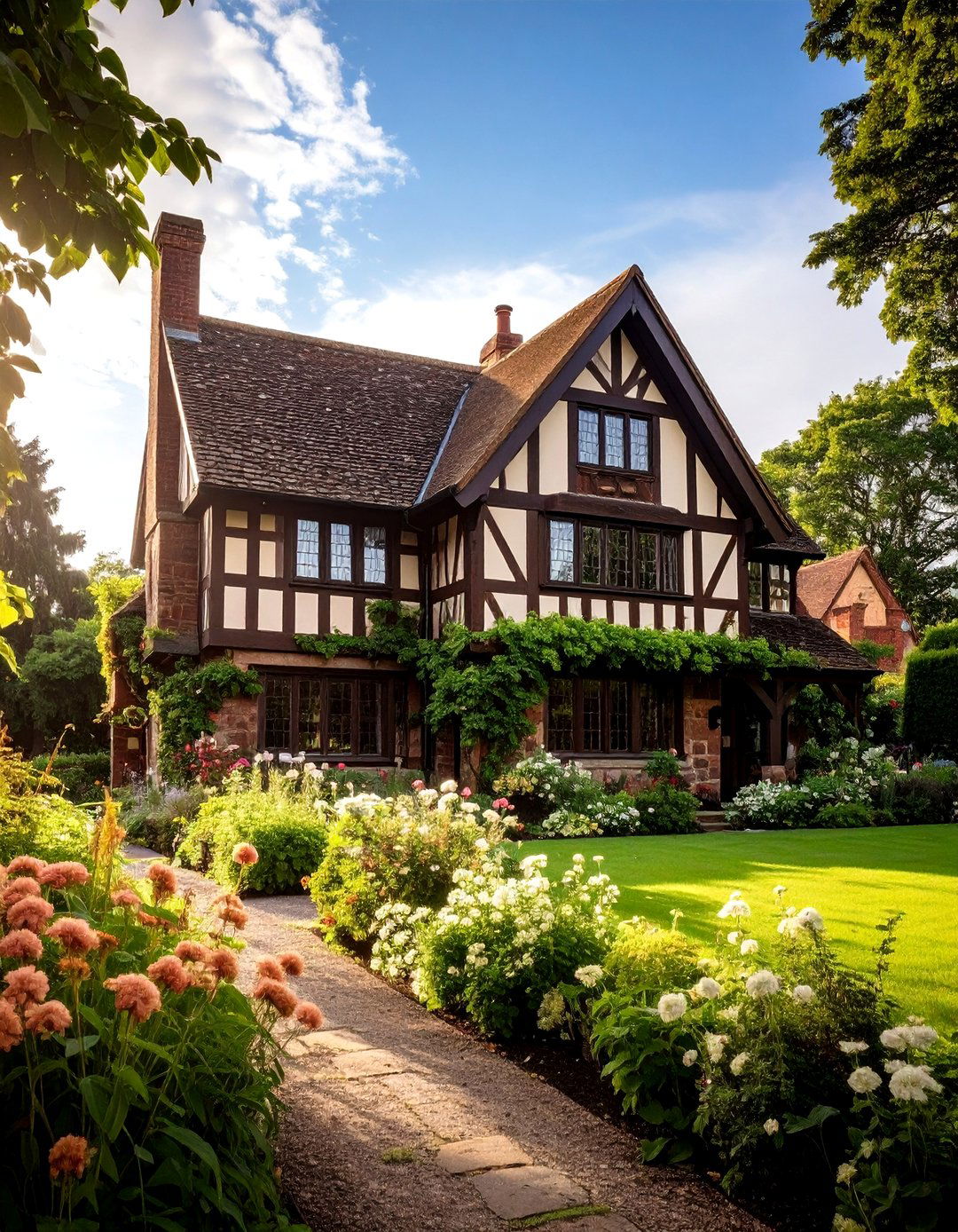 Chocolate Brown Tudor Style with Stone - 20 Chocolate Brown House Exterior Design Ideas