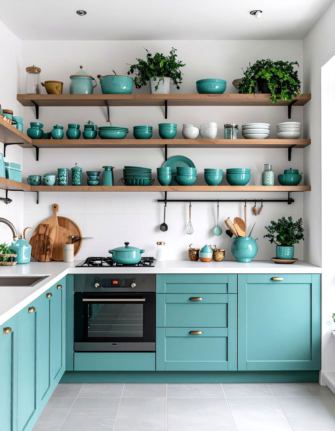 Choose Two Tone Cabinets Teal and Stained Wood - 20 Teal and White Kitchen Ideas
