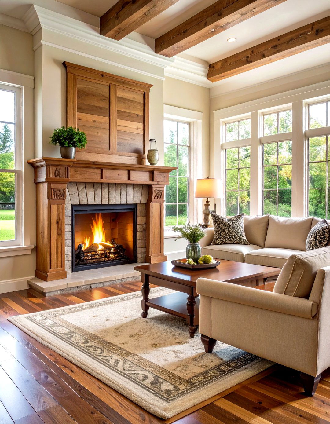 Chunky Oak Wood Mantel for Traditional Style - 20 Wood Mantel Ideas