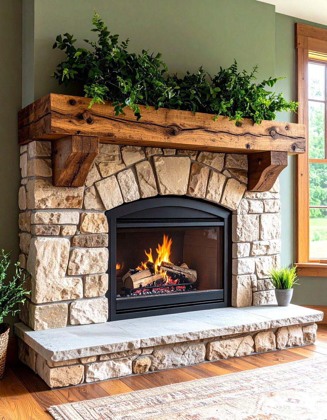 Chunky Reclaimed Wood Mantel Fireplace Feature - 20 Farmhouse Fireplace Ideas