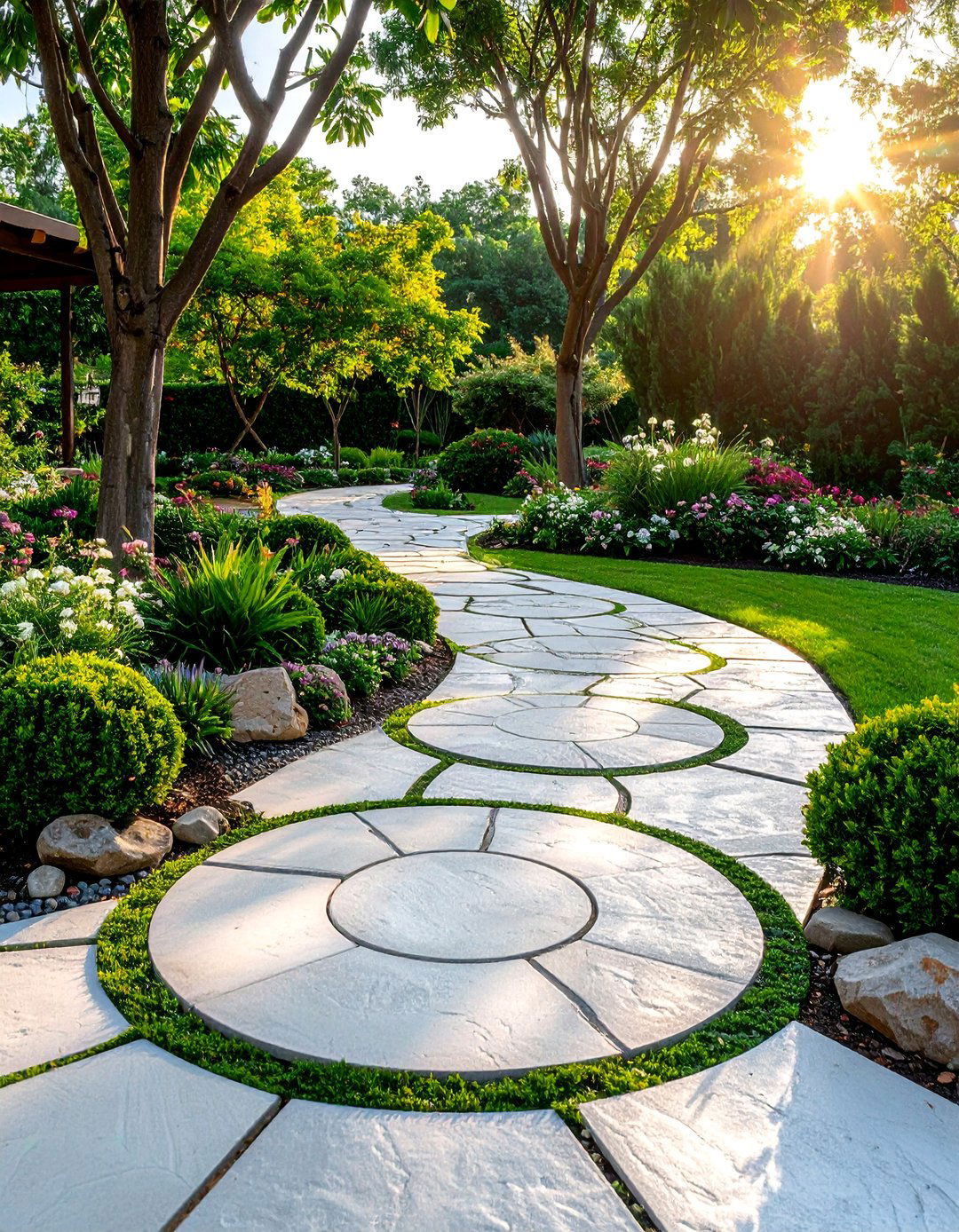 Circular Accent Concrete Paver Walkway - 20 Concrete Paver Walkway Ideas