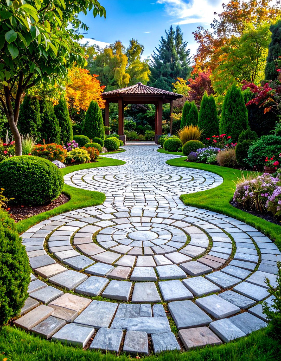 Circular Design Cobblestone Walkway - 20 Cobble Stone Walkway Ideas