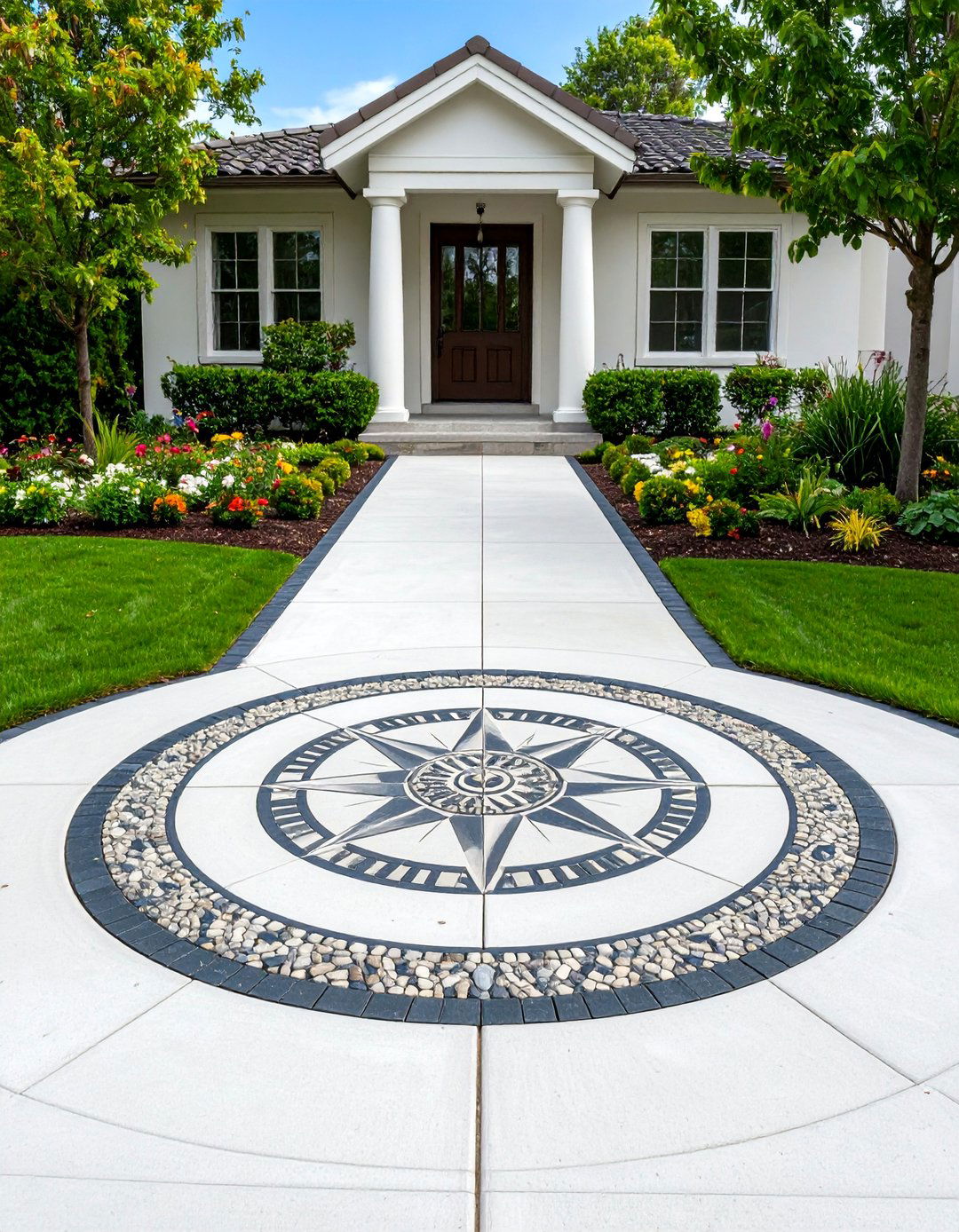 Circular Medallion Concrete Driveway - 20 Concrete Driveway Ideas