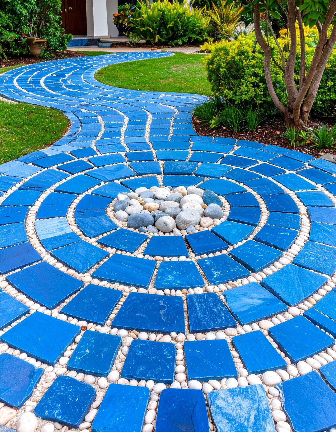 Circular Pattern Bluestone Walkway Around Central Feature - 20 Bluestone Walkway Ideas