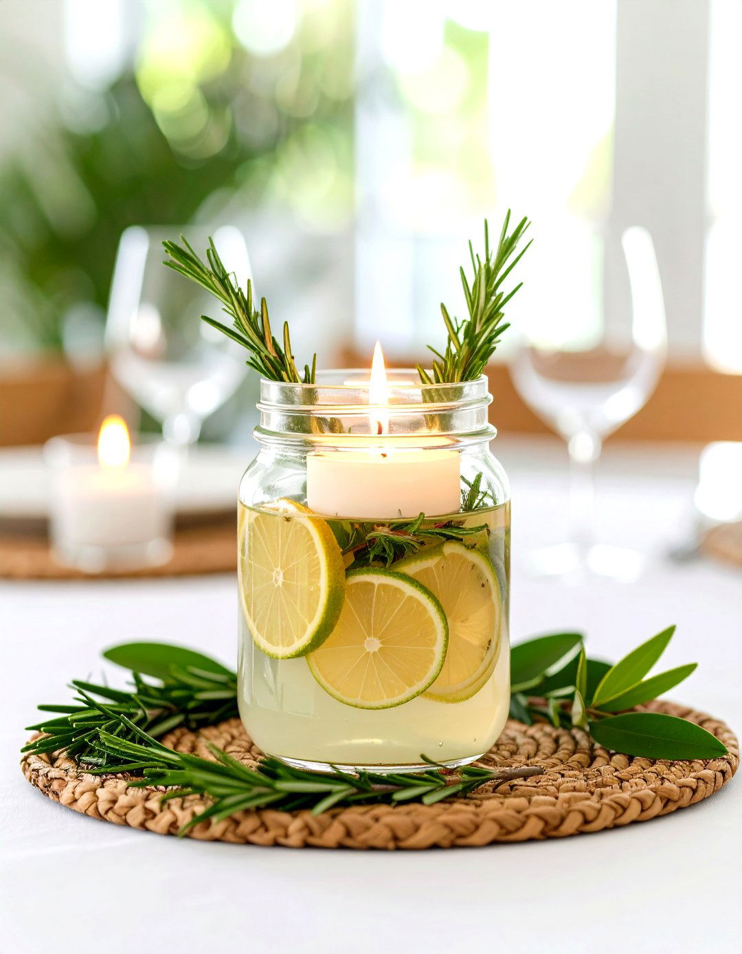 Citrus and Rosemary Summer Mason Jar Glow - 20 Mason Jar Wedding Centerpieces