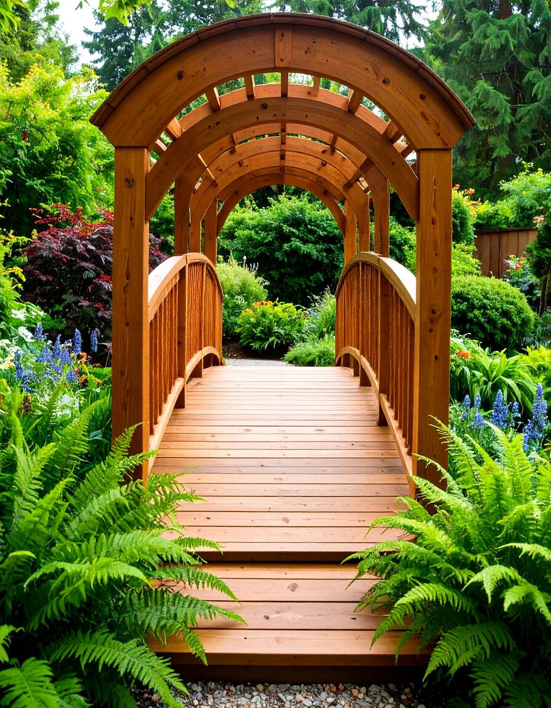 Classic Arched Wooden Garden Bridge - 20 Garden Bridge Ideas