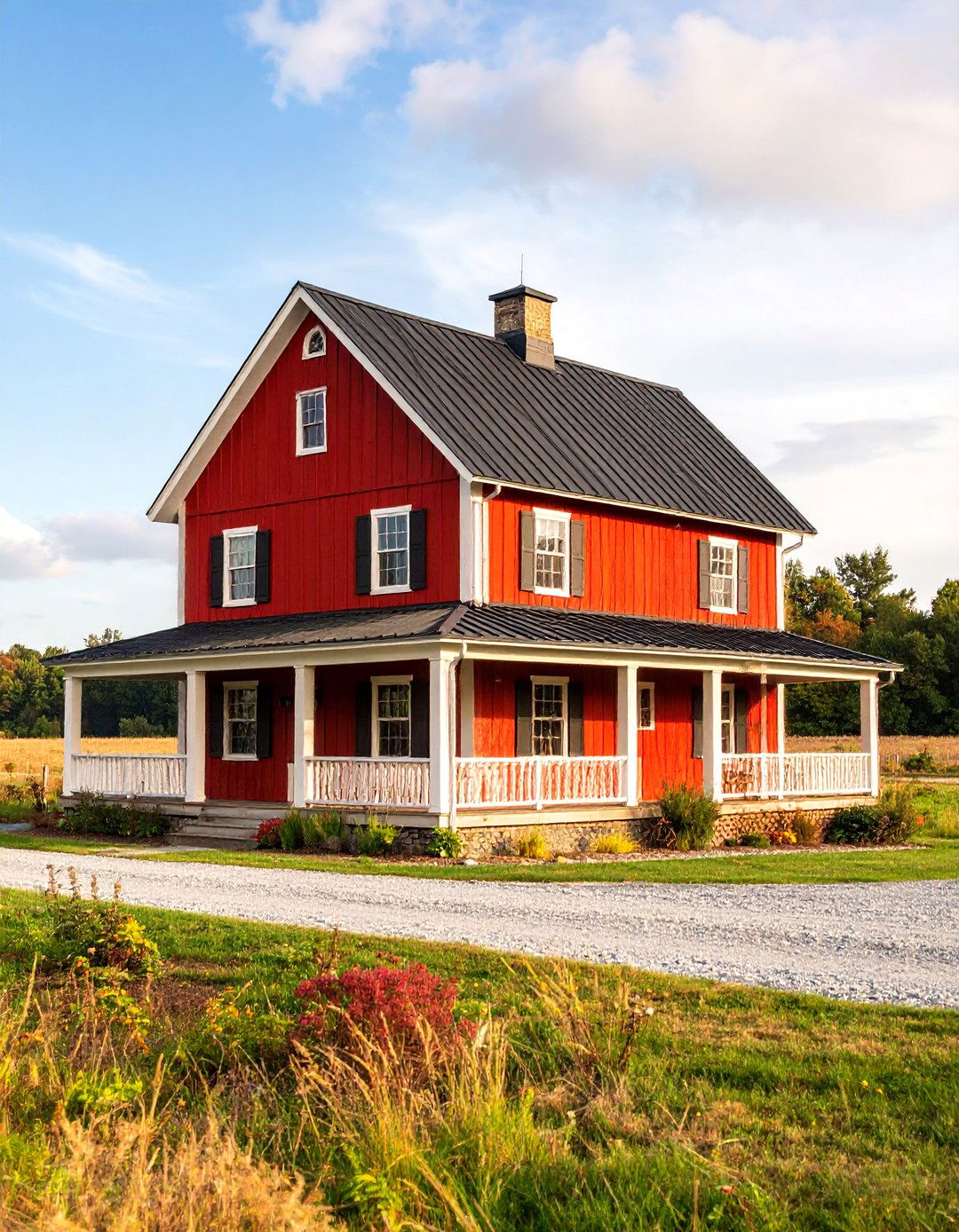 Classic Barn Red House Exterior with Board and Batten - 20 Dark Red House Exterior Ideas