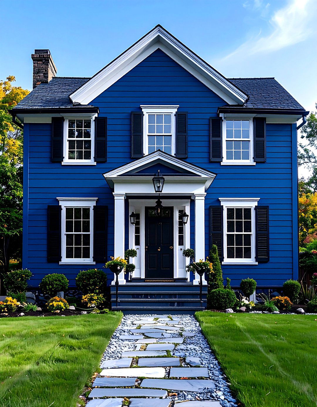 Classic Black Trimmed Blue House Elegance - 20 Blue House With Black Trim Ideas
