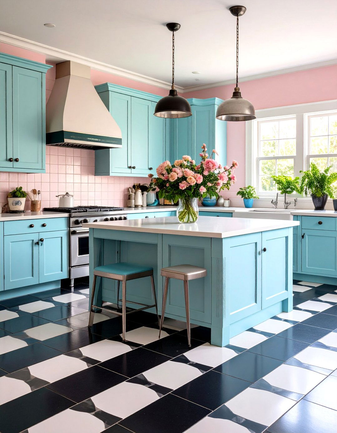 Classic Black and White Checkerboard Flooring - 20 1950s Kitchen Ideas