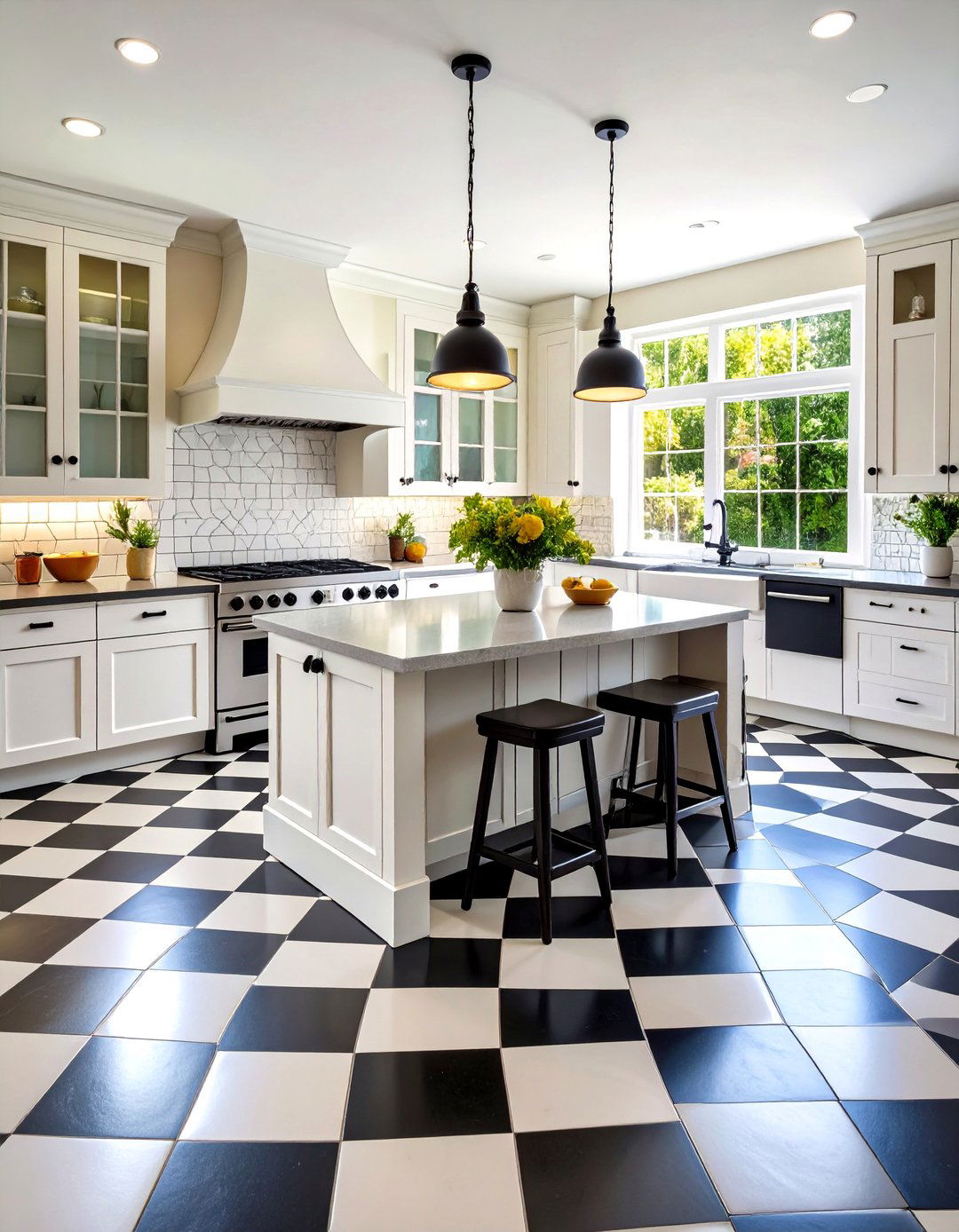Classic Black and White Checkerboard Kitchen Flooring - 20 Kitchen Flooring Ideas
