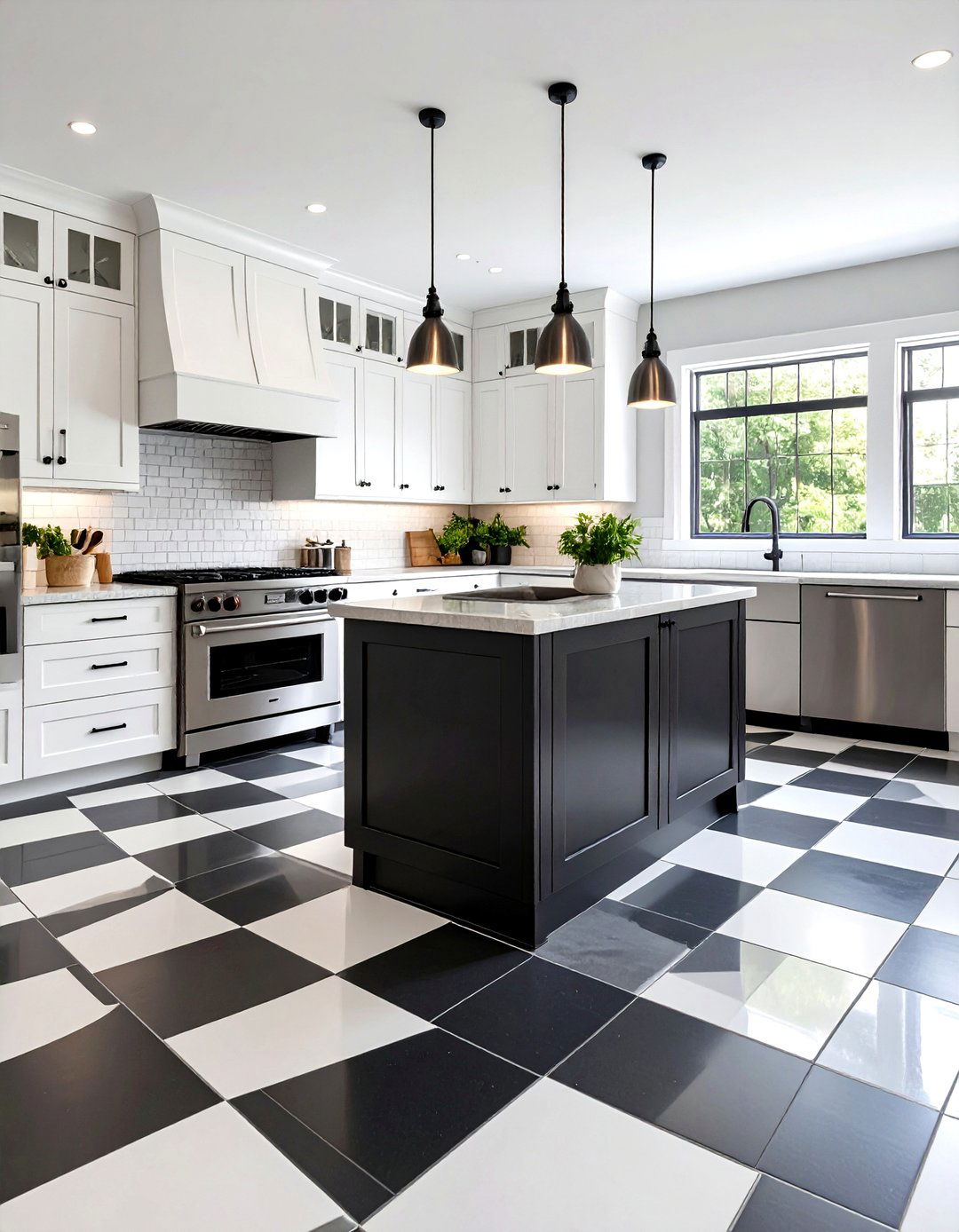 Classic Black and White Checkerboard Linoleum Kitchen Flooring - 20 Linoleum Kitchen Flooring Ideas