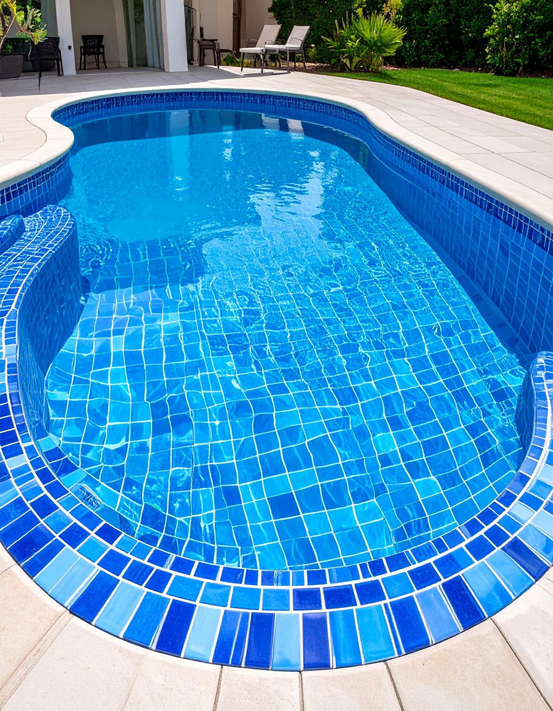 Classic Blue Mosaic Waterline Pool Tile Design - 20 Waterline Pool Tile Ideas