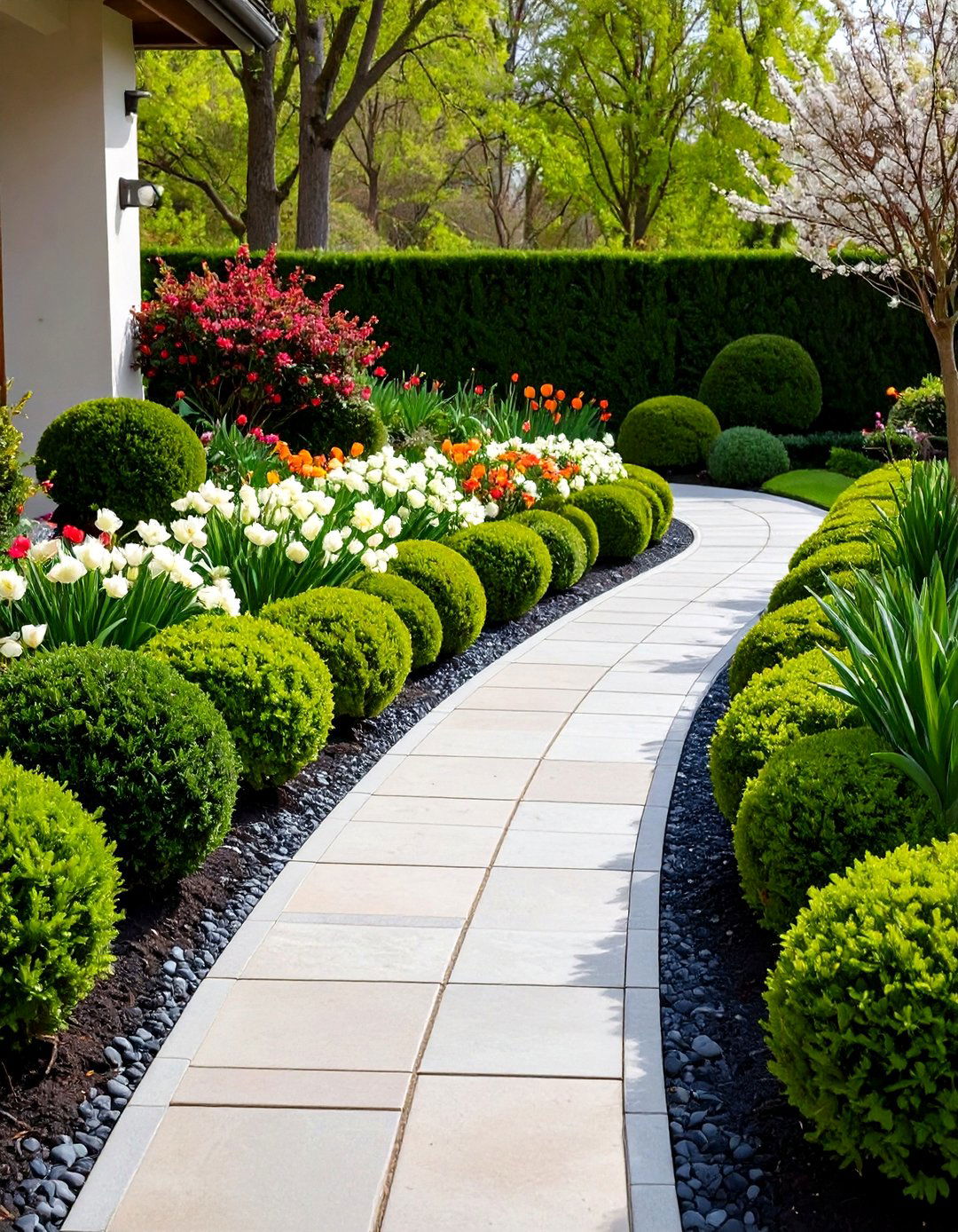 Classic Boxwood Border for Walkways - 20 Front Yard Boxwood Designs