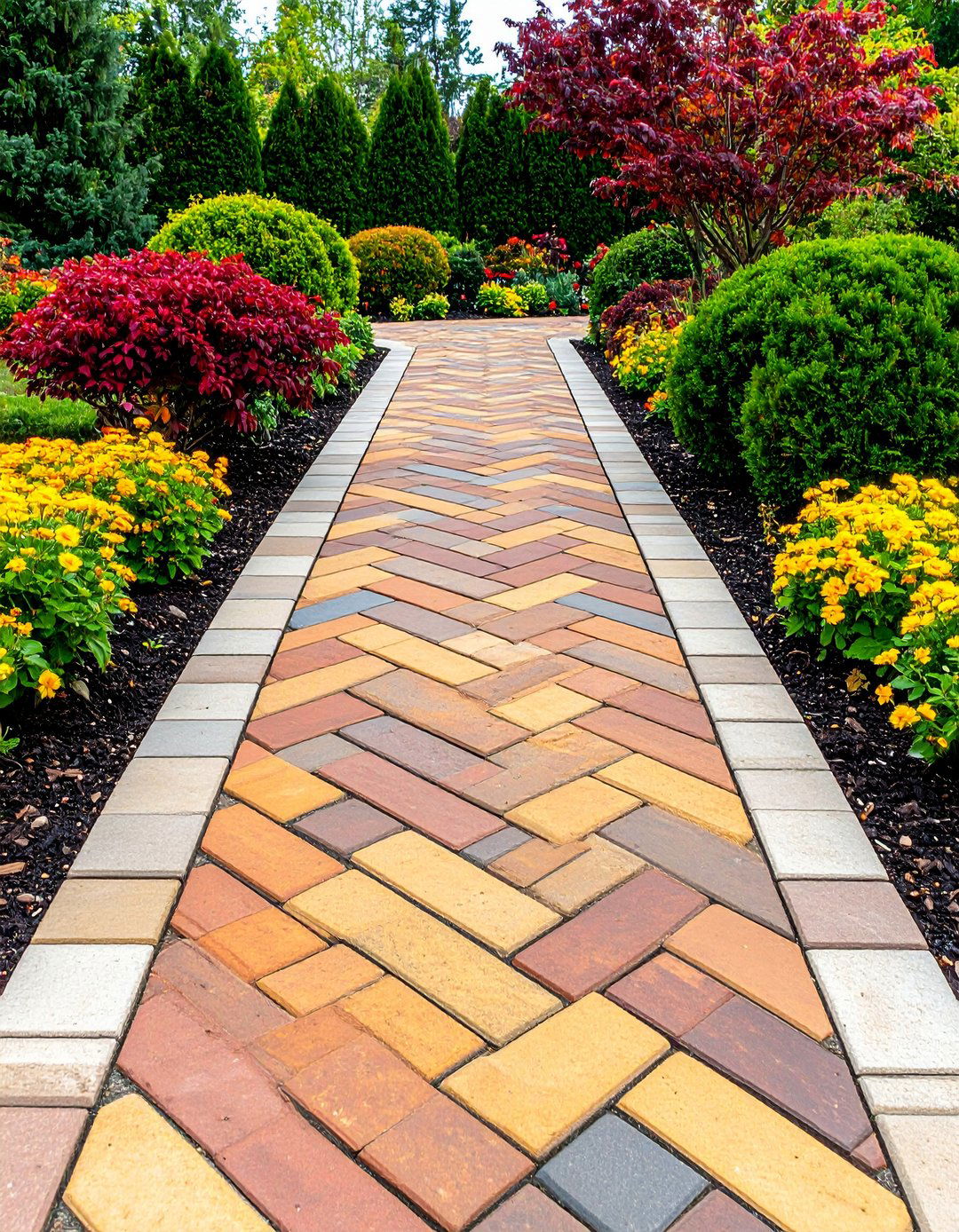 Classic Brick Herringbone Walkway with Charm - 20 Front Walkway Ideas