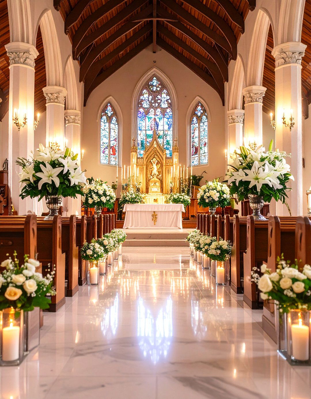 Classic Church Wedding Altar with Traditional Elements - 20 Wedding Altar Ideas