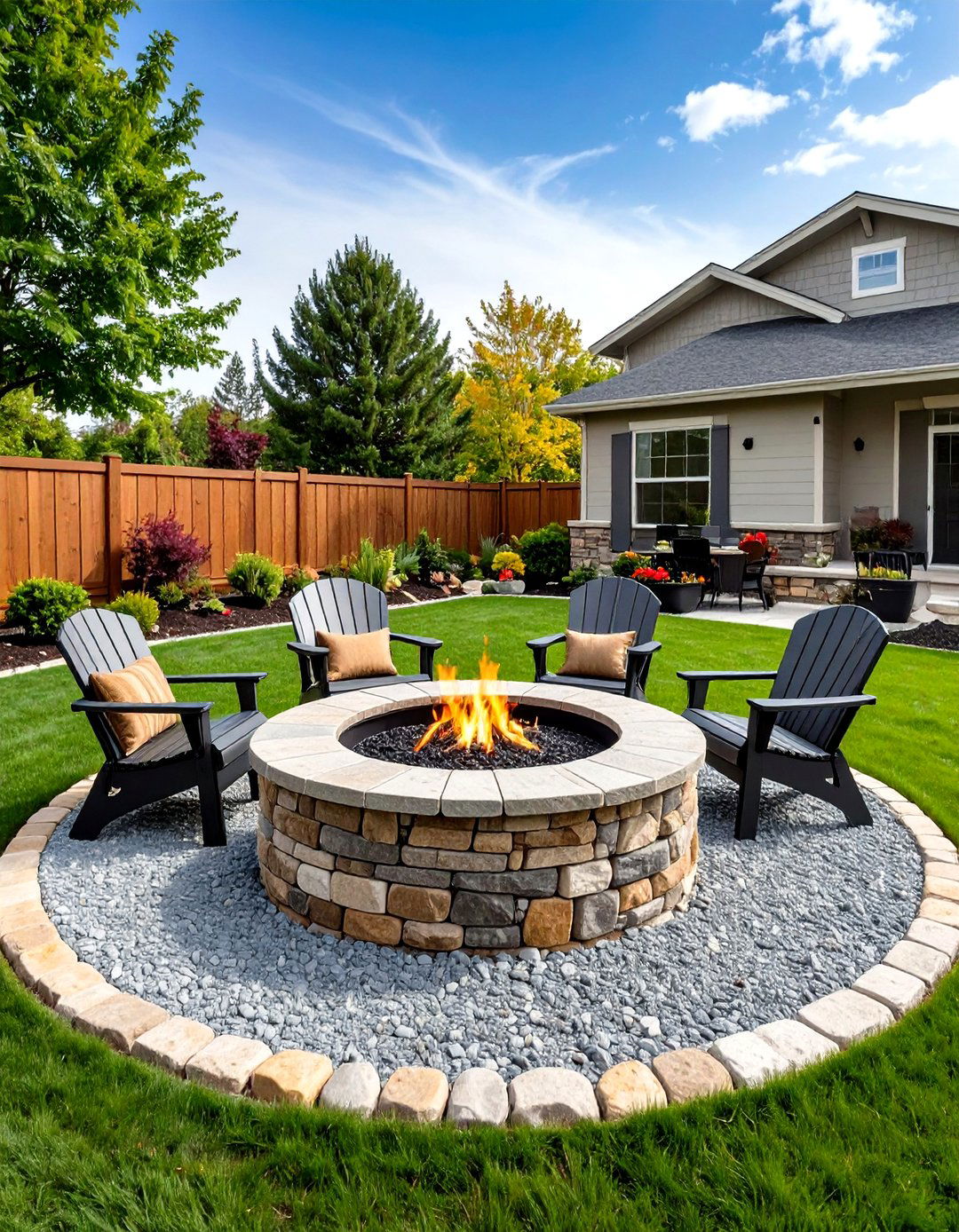 Classic Circular Flagstone Fire Pit Gathering Space - 20 Flagstone Fire Pit Ideas