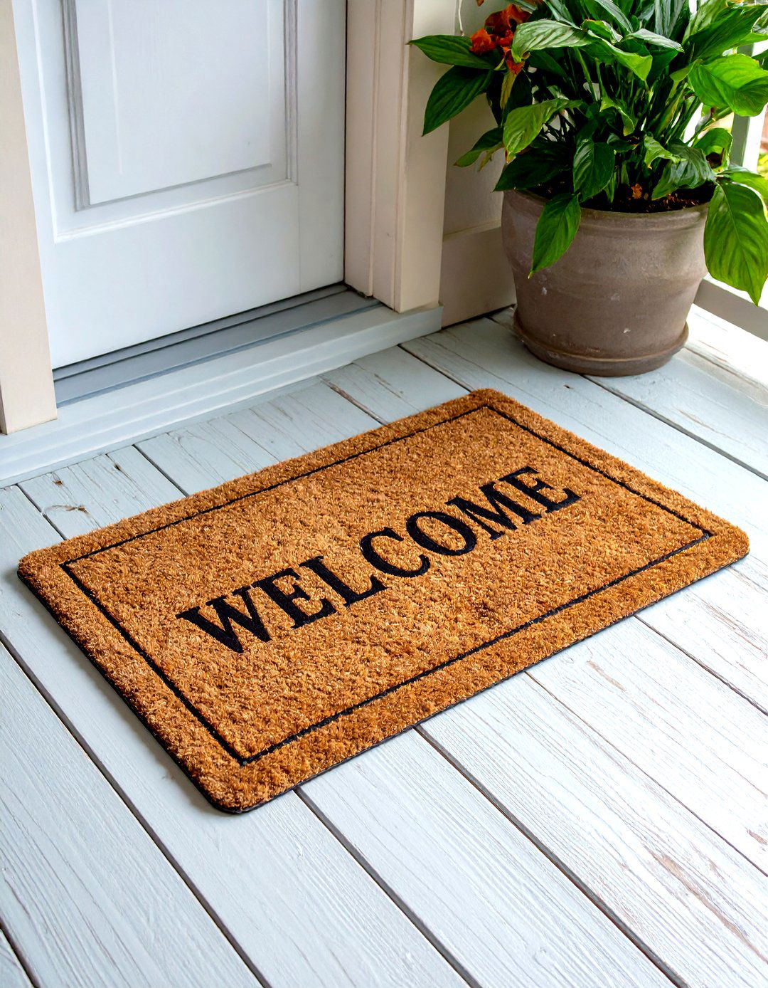 Classic Coir Front Door Mat with Timeless Welcome - 20 Front Door Mat Ideas