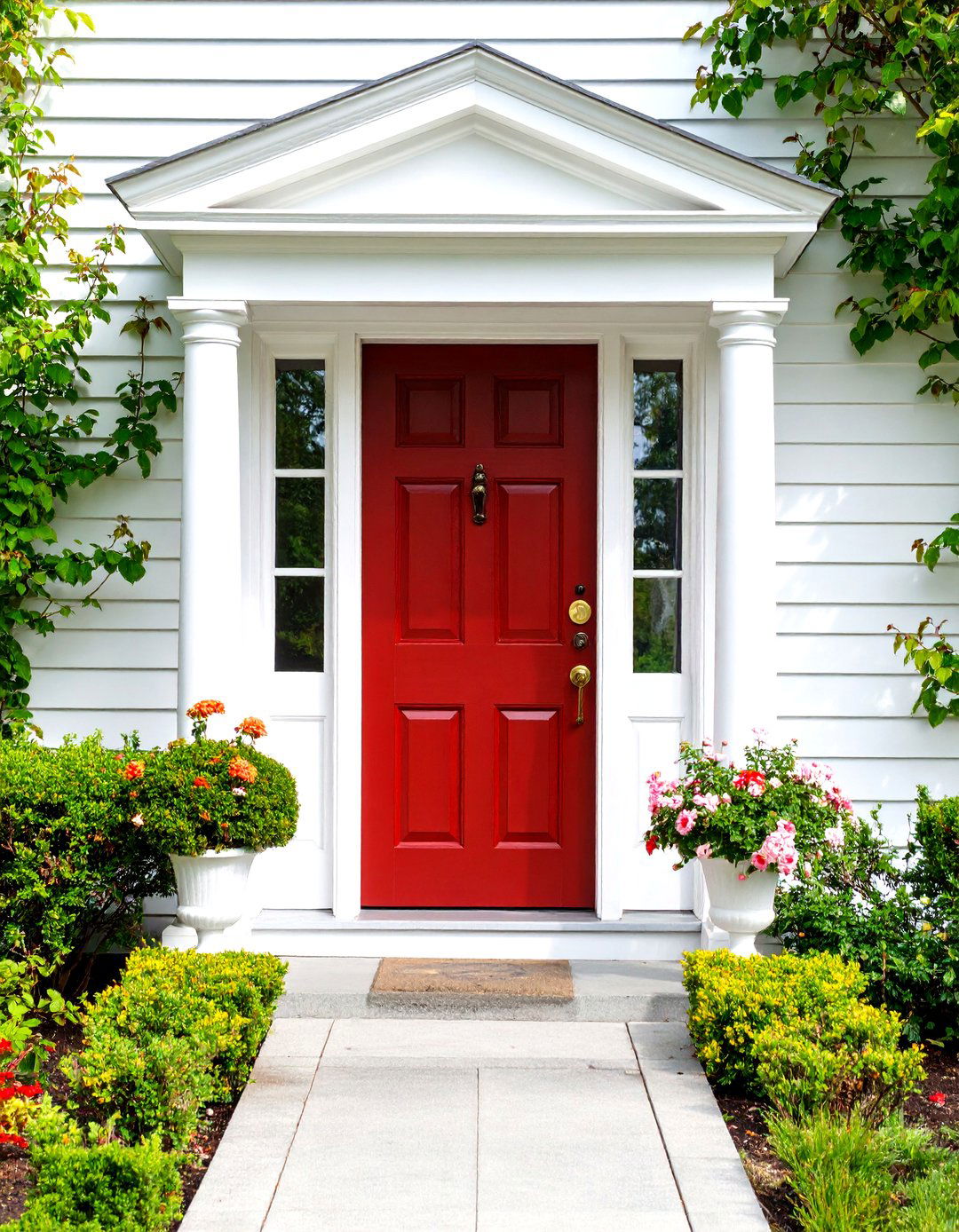Classic Colonial Dark Red Front Door with White Trim - 20 Dark Red Front Door Ideas