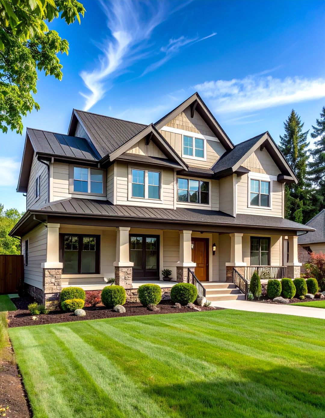 Classic Cream Siding and Chocolate Trim House Exterior - 20 Cream and Brown House Exterior Ideas