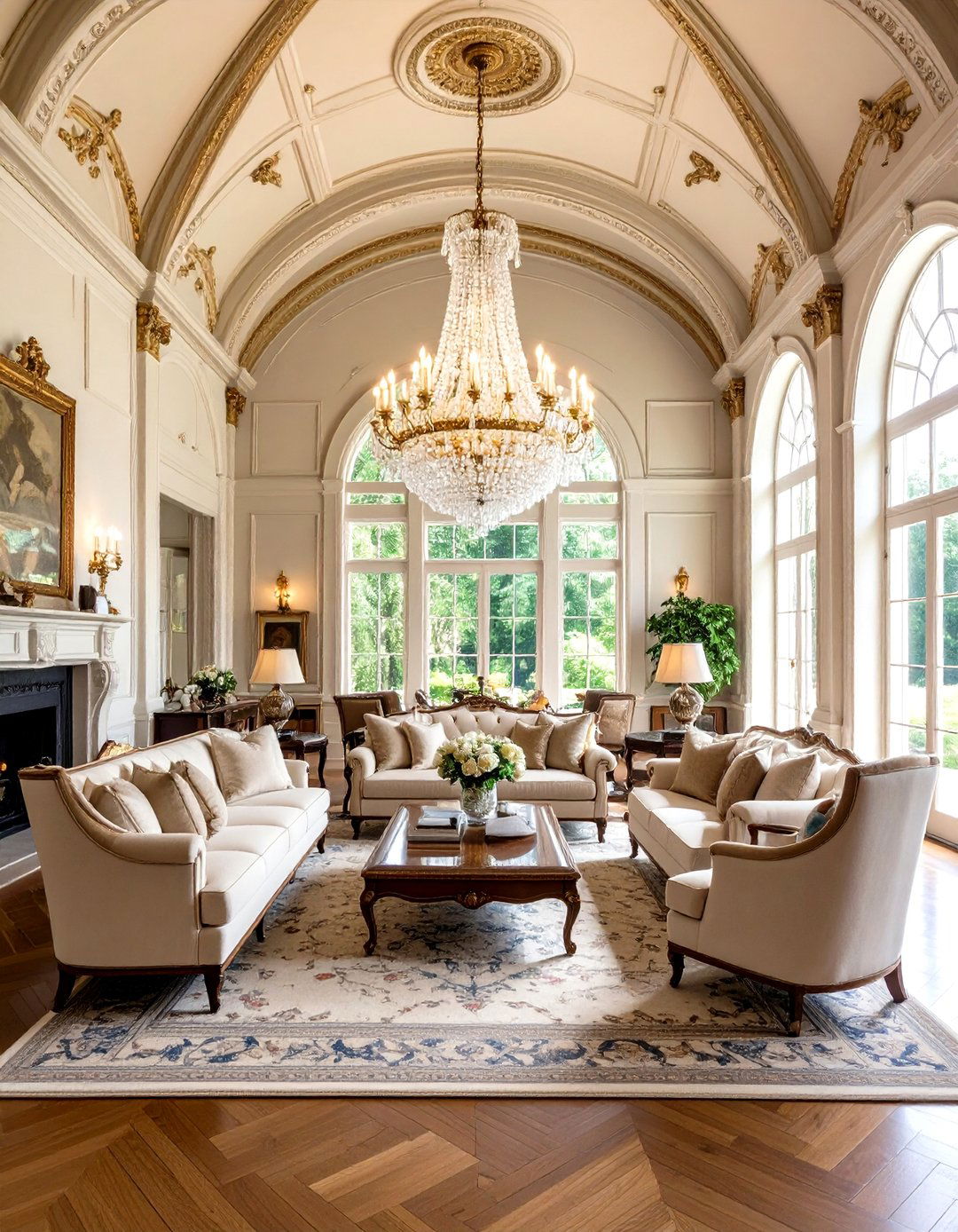 Classic Elegance Living Room Vaulted Ceiling with Crown Molding - 20 Living Room Vaulted Ceiling Ideas