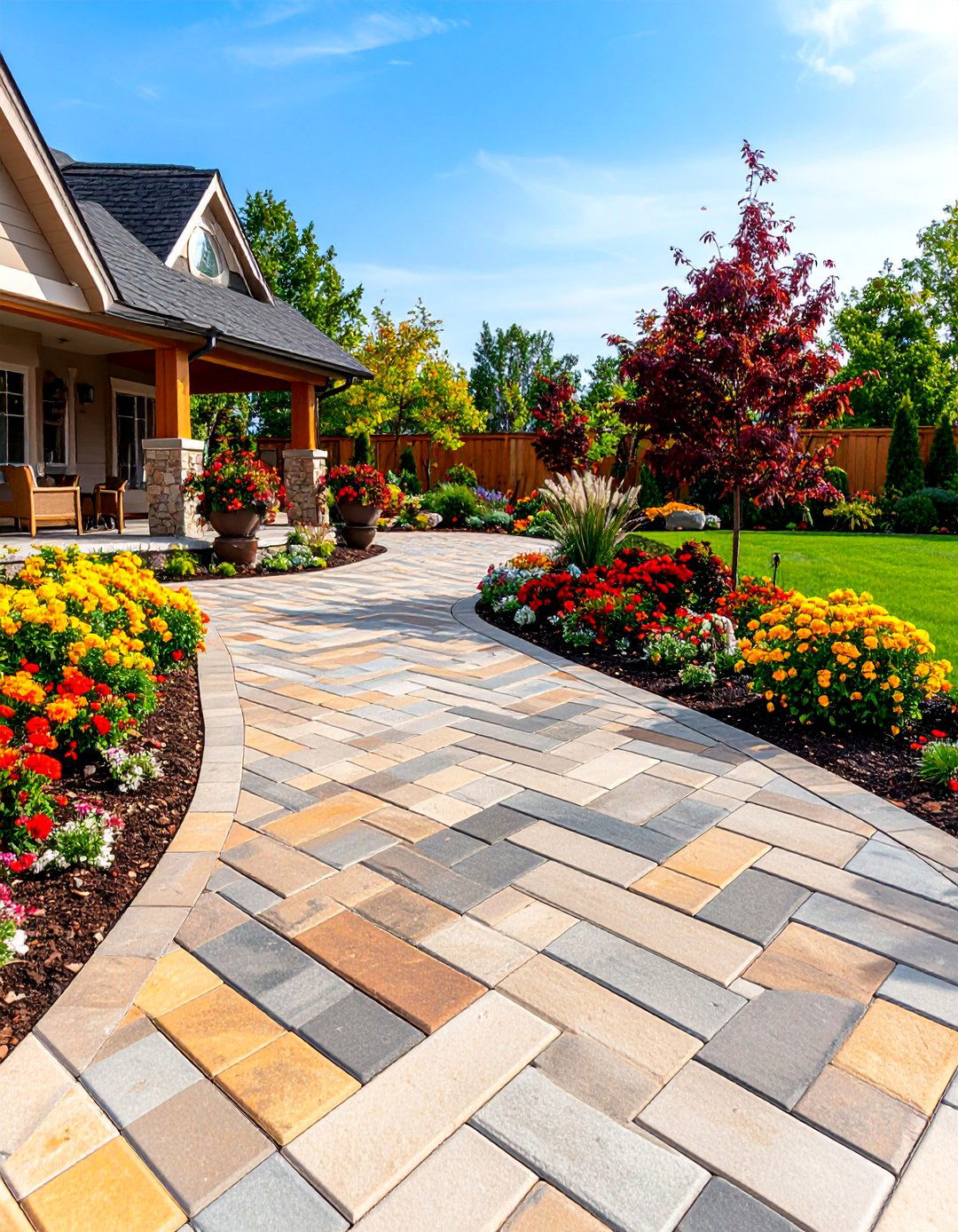 Classic Herringbone Cobblestone Patio - 20 cobblestone patio ideas
