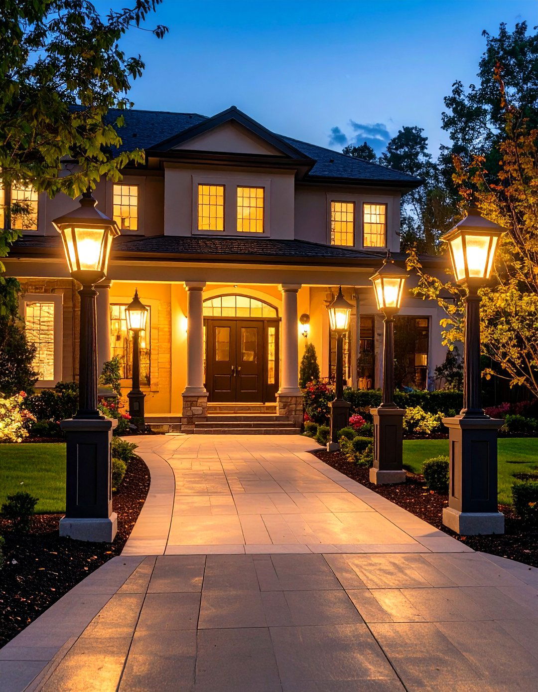 Classic Lamppost Driveway Beacons - 20 Driveway Lighting Ideas