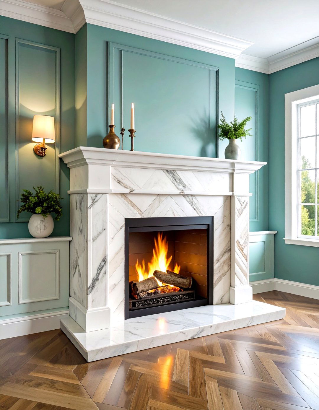 Classic Marble Herringbone Fireplace Tile - 20 Fireplace Tile Ideas