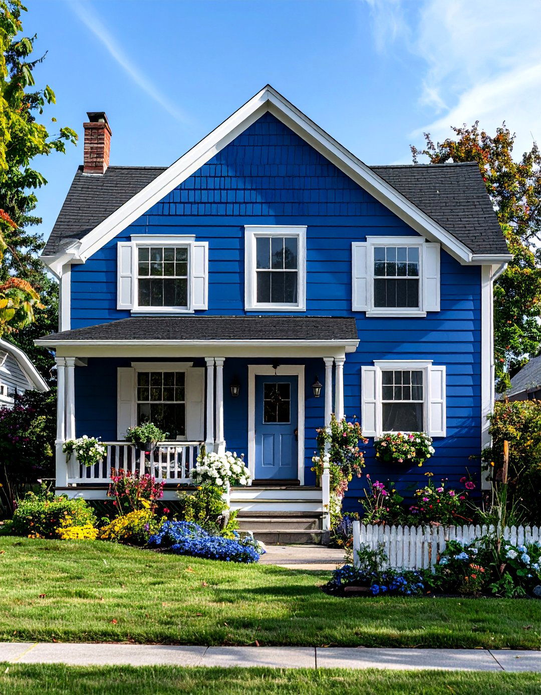 Classic Midnight Blue Siding with Crisp White Trim - 20 Midnight Blue & Dark Blue House Siding Colors