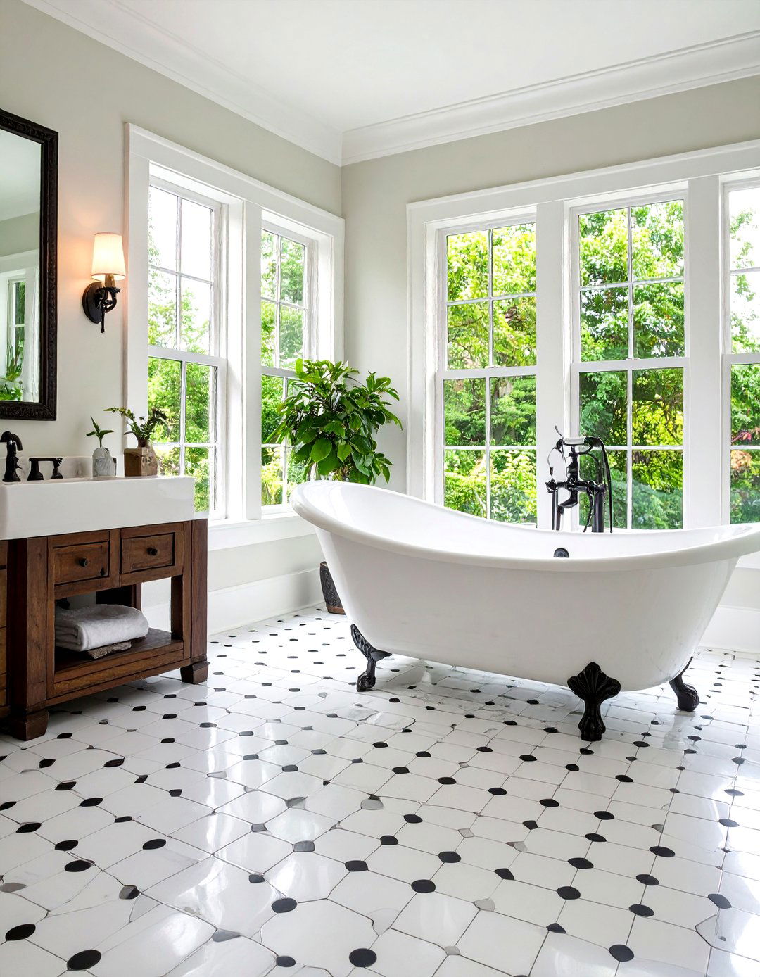 Classic Monochrome Penny Tile Floor Design - 20 Penny Tile Bathroom Floor Ideas