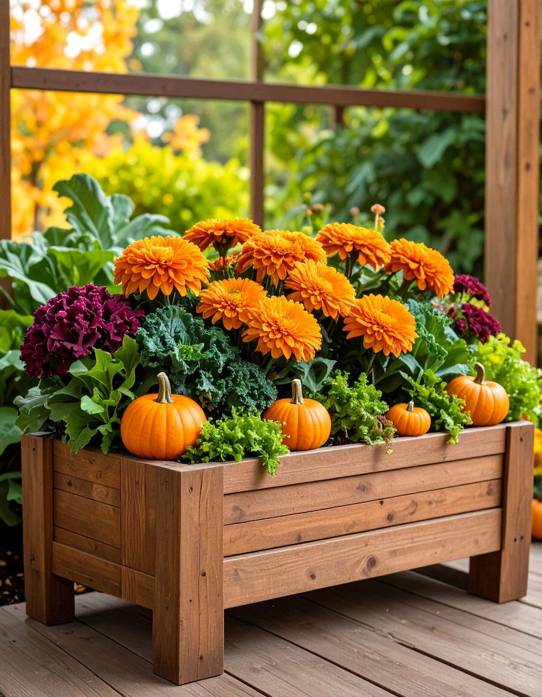 Classic Mum and Ornamental Kale Fall Window Box - 20 Fall Window Box Ideas