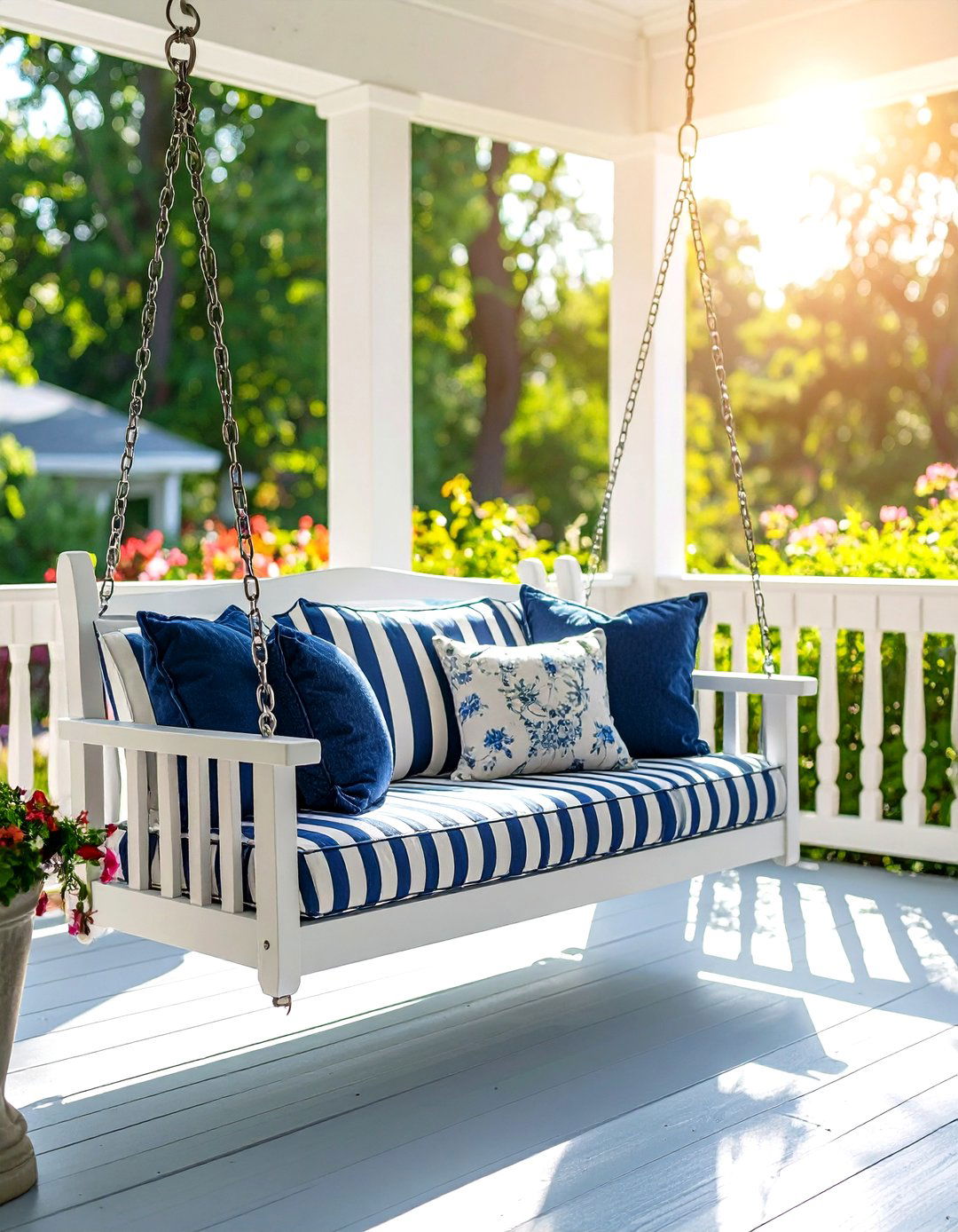 Classic Painted Front Porch Swing - 20 Front Porch Swing Ideas