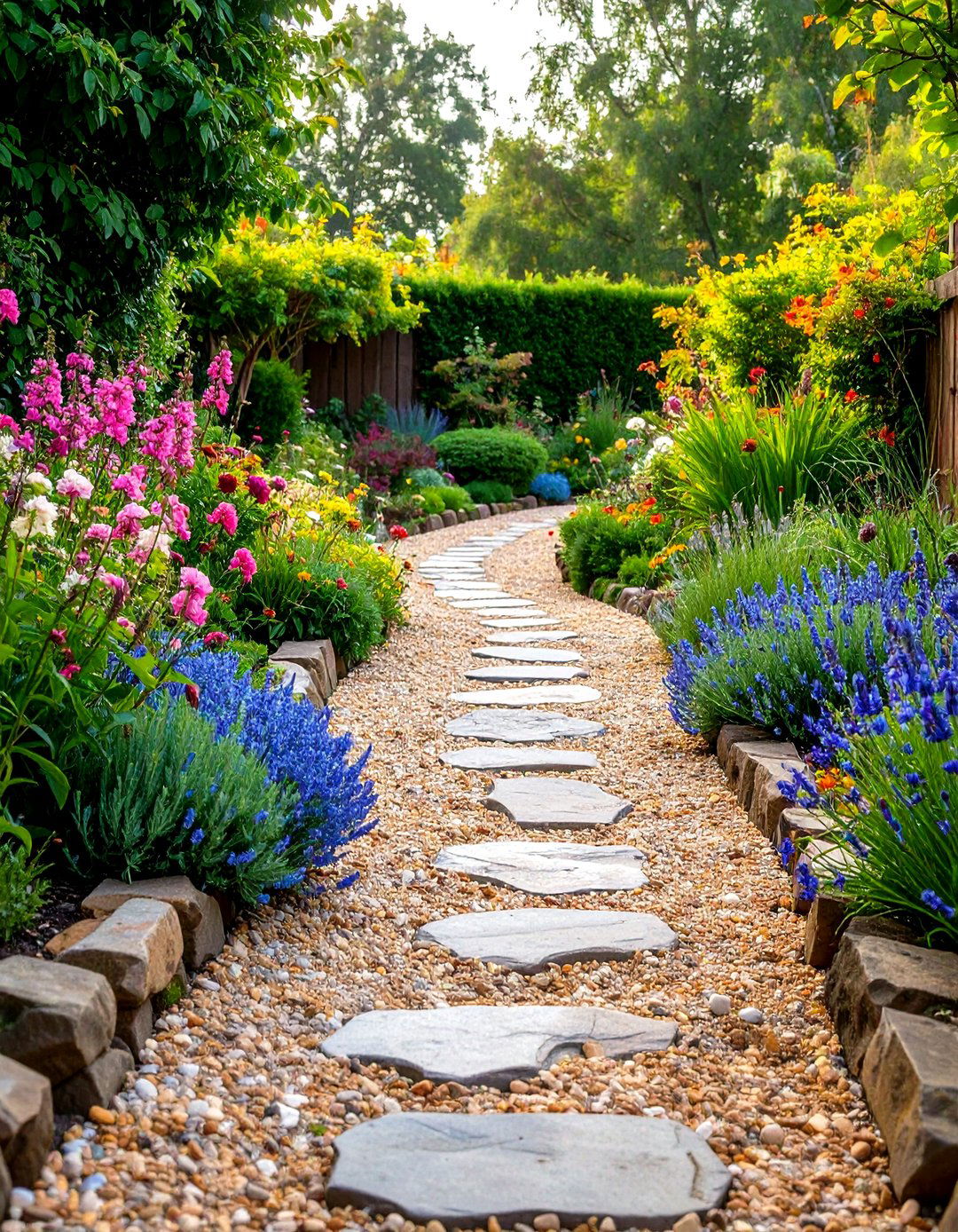 Classic Pea Gravel Walkway with Natural Stone Edging - 20 Pea Gravel Walkway Ideas