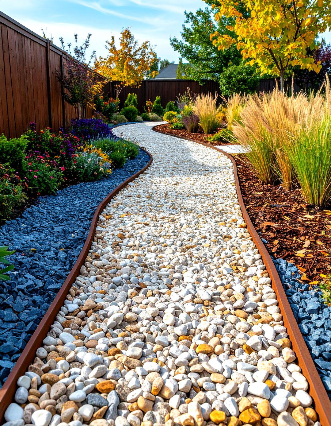 Classic Pea Gravel Walkway with Steel Edging - 20 Farmhouse Walkway Ideas