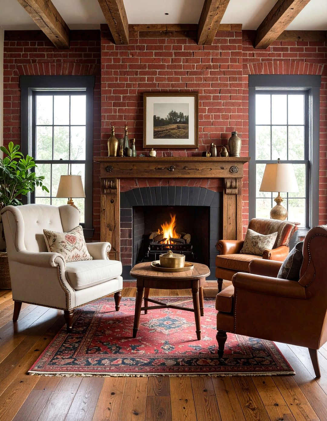 Classic Red Brick Fireplace with Traditional Charm - 20 Brick Fireplace Ideas
