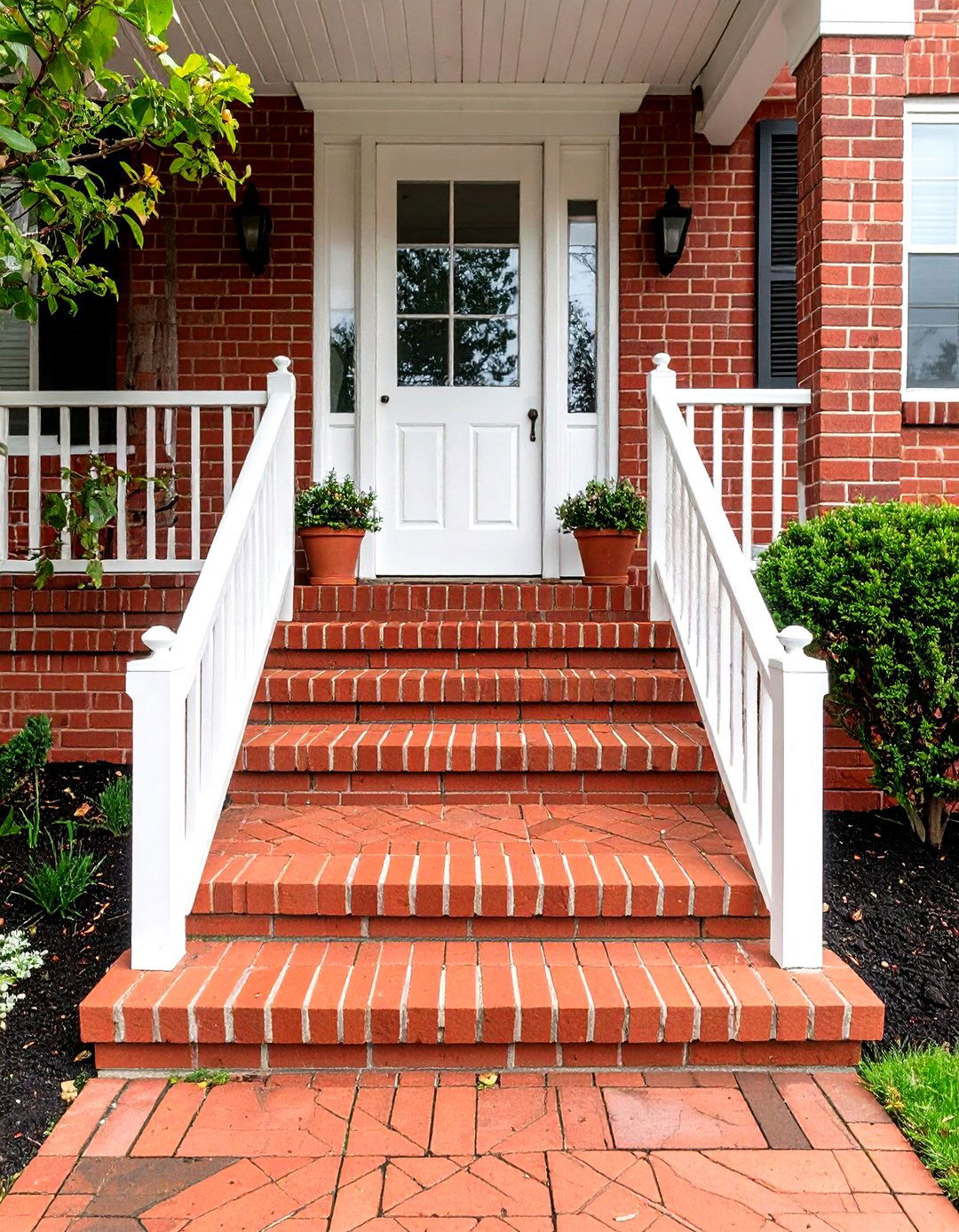 Classic Red Herringbone Brick Steps - 20 Brick Front Steps Design Ideas