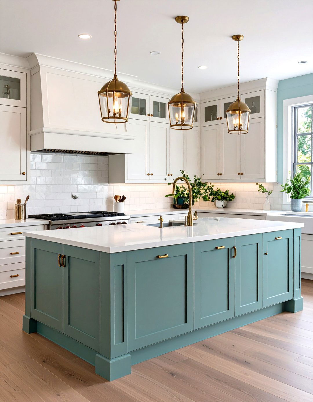 Classic Shaker Style White Kitchen Cabinets with Light Grey Island - 20 White Kitchen Cabinets With Grey Island Ideas